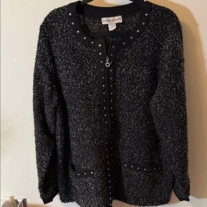 Cathy Daniels Black Bouclé Zip-Front Studded Cardigan